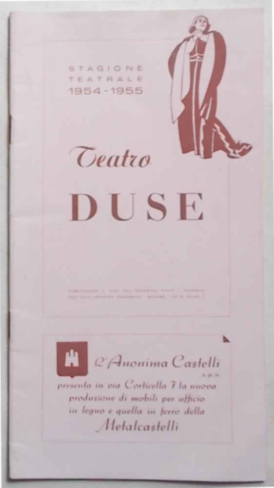 Teatro Duse. Stagione teatrale 1954-55. ("Kean genio e sregolatezza" tre tempi (6 quadri) di Alessandro Dumas adattamento di Jean Paul Sartre. Regia di Vittorio Gassman e Luciano Lucignani.).