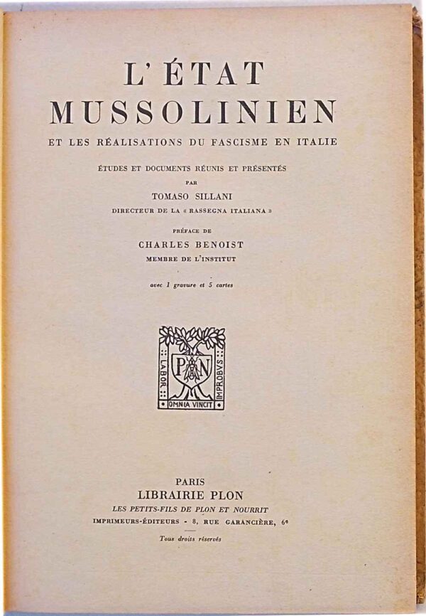 72-0496 L'Etat Mussolinien et les réalisations du Fascisme en Italie.