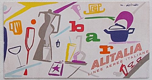 Alitalia. Linee Aeree Italiane. Classe Turistica. Vini, Aperitivi, Liquori. Sigarette.