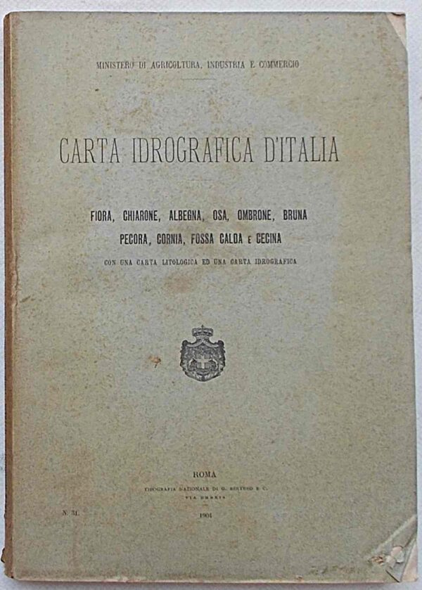 S7-0946 Carta idrografica d'Italia. Fiora, Chiarone, Albegna, Osa, Ombrone, Bruna, Pecora, Cornia, Fossa Calda e Cecina.